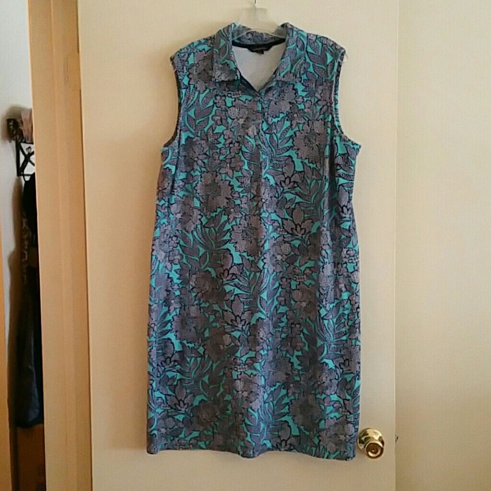 Lands' End Blue and Gray Floral Midi Dress 1X